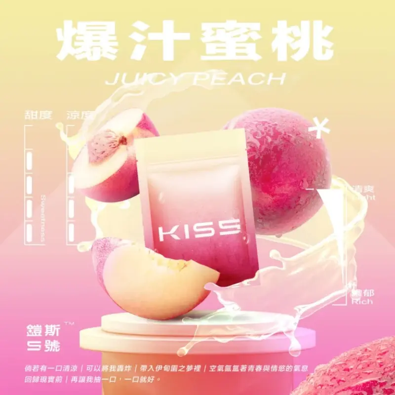 KISS-鎧斯5號一代煙彈-爆汁蜜桃webp - ILIA 台灣官方線上|LANA、RELX、SP2S 全系列主機煙彈